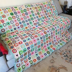 Granny square flower Blanket throw afghan 87” x 87”